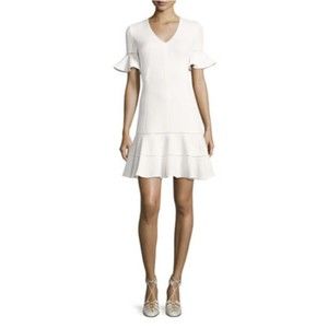 REBECCA TAYLOR WOMENS WHITE  FIT & FLARE KNIT TEXTURED DRESS SIZE 6 SHORT SLEEVE